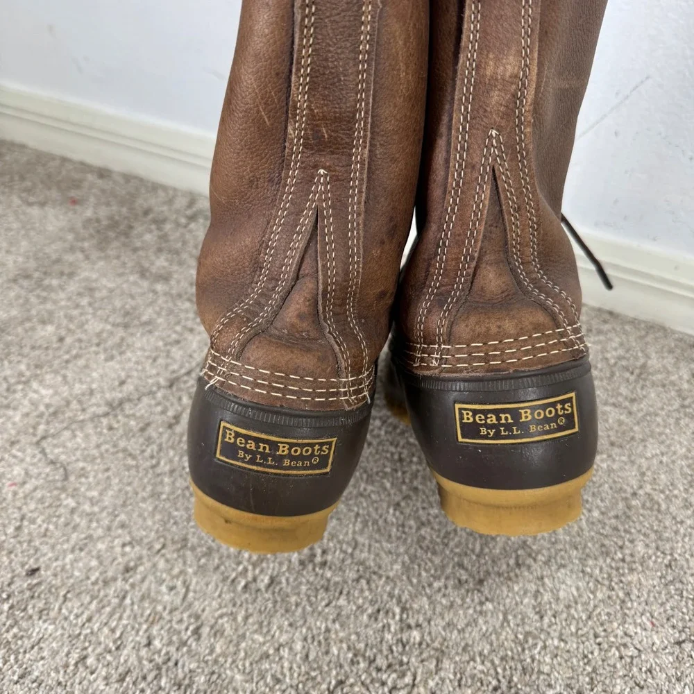 LL Bean Duck Boots Womens 8W Shearling Lined 10 Inch Leather Brown Made in USA